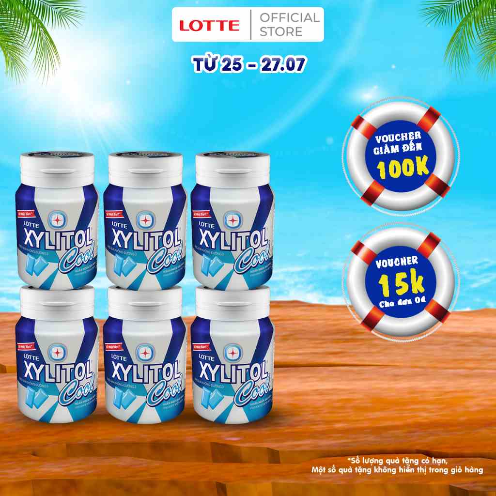 [Mã BMLTB35 giảm đến 35K đơn 99K] (Combo 6 hũ) Kẹo gum không đường Lotte Xylitol Cool 58 g/hũ