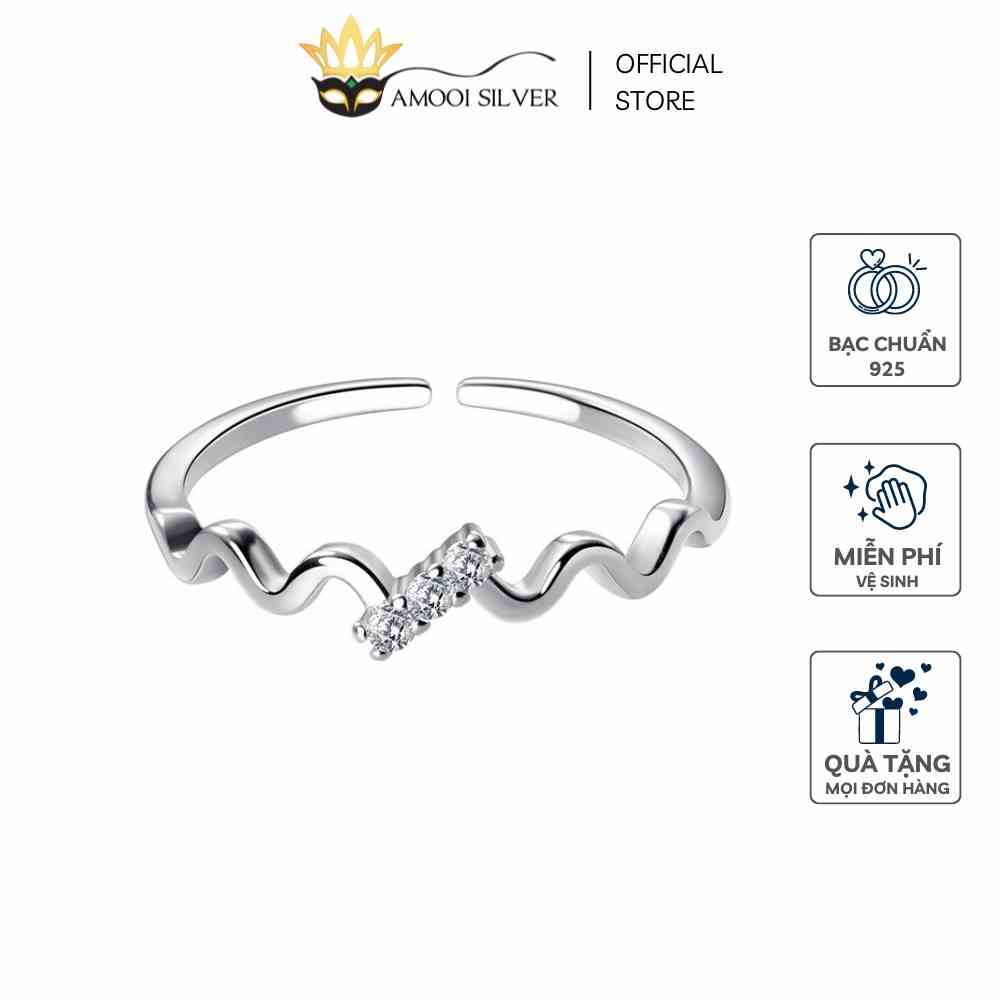 [Mã BMLTB35 giảm đến 35K đơn 99K] Nhẫn bạc S925 xoắn nạm đá thanh mãnh mang ngón út - Amooi Silver AN99