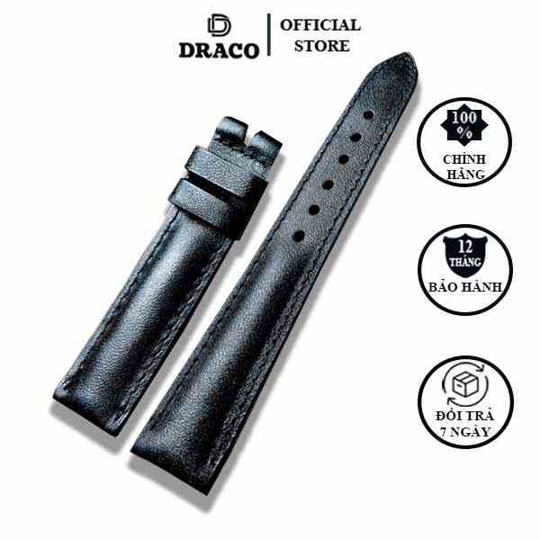 Dây da đồng hồ Draco DDDH02 màu đen size 20 - 22 [Tặng kèm khóa] chất liệu da bò thật cao cấp - thời trang nam - nữ