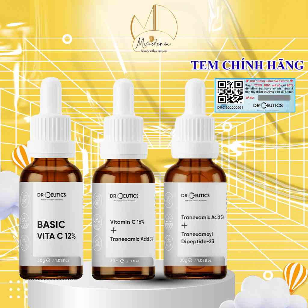 Serum DrCeutics Vitamin C 16%, Tranexamic 3% tinh chất giảm thâm, làm sáng da hiệu quả 30ml