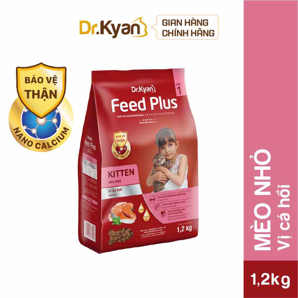 [Mã BMLTB200 giảm đến 100K đơn 499K] Dr.Kyan - Thức ăn hạt cho mèo nhỏ Feed Plus - Kitten 1,2Kg - Vị cá hồi