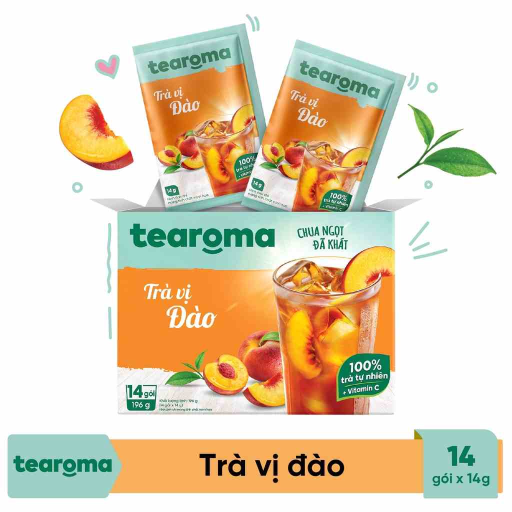 Trà Tearoma hòa tan vị Đào hộp 196g (14 gói x 14g)