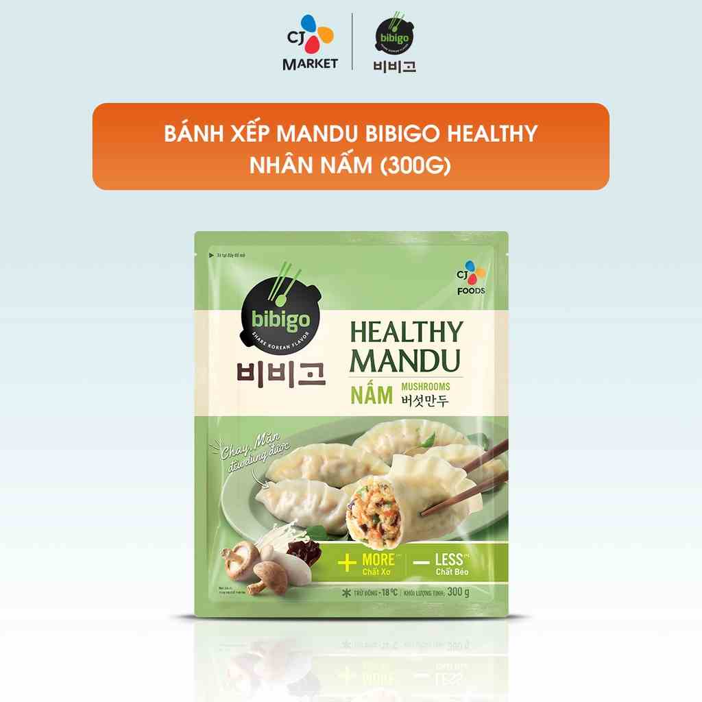 [Mã BMLTA35 giảm đến 35K đơn 99K] [HCM] Bánh xếp Healthy Mandu Hàn Quốc nhân Nấm 300g (Món chay)