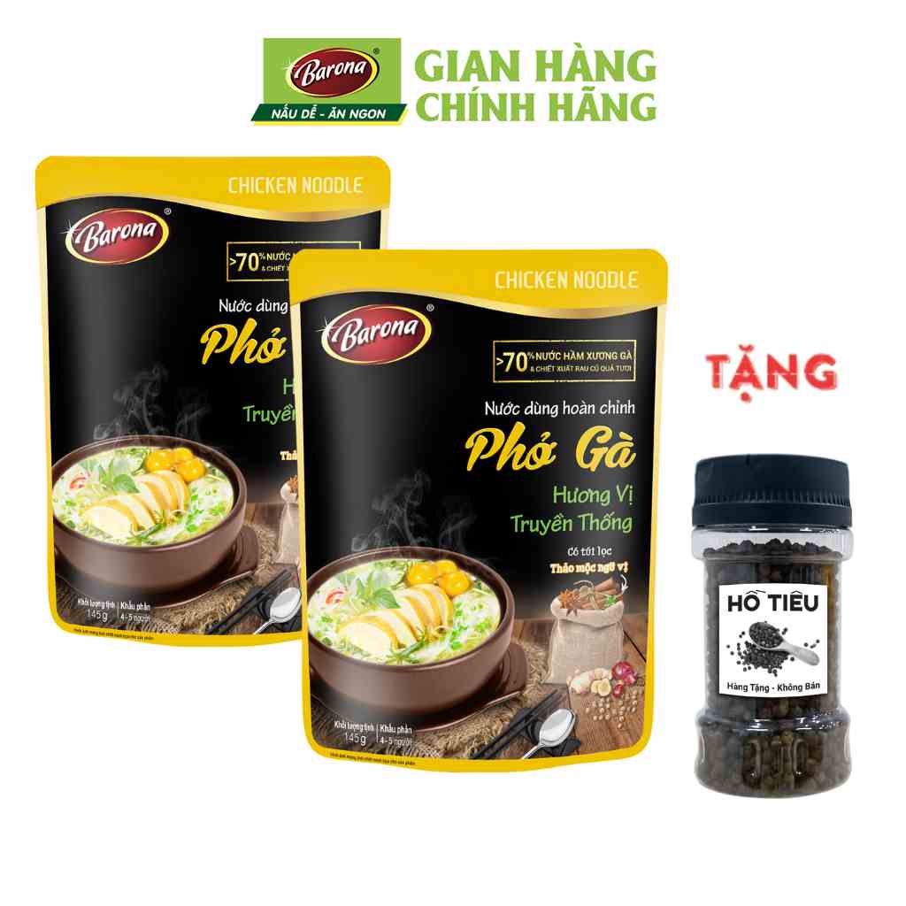 Combo 2 Gói Nước dùng Phở Gà Barona 145g, Tặng tiêu hạt