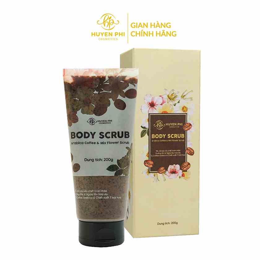 Tẩy tế bào chết body Arabica Coffee Mix Flower Scrub Huyền Phi 200g làm sạch da dưỡng ẩm và bảo vệ da