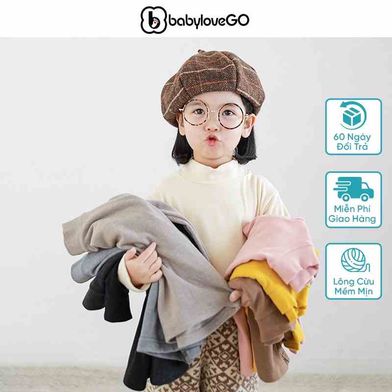 Áo giữ nhiệt bé gái BabyloveGO thu đông dài tay cao cổ lót lông cừu giữ ấm