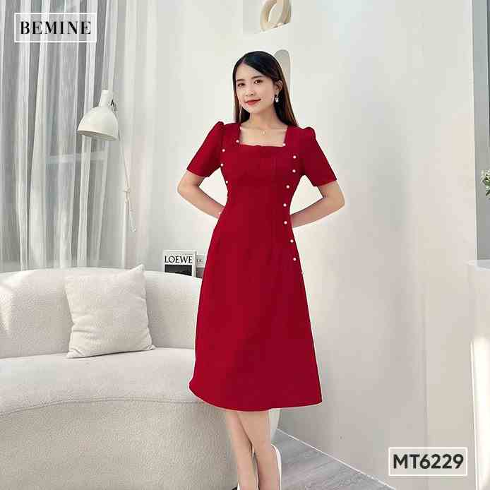 Đầm cổ vuông đính nút BEMINE MT6229