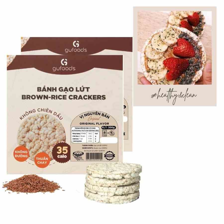 Combo 2 hộp Bánh gạo lứt ăn kiêng GUfoods (Hộp 300g = 8 gói x 4 bánh) - Phù hợp Eat clean, Thực dưỡng, Tập Gym, Ăn kiêng