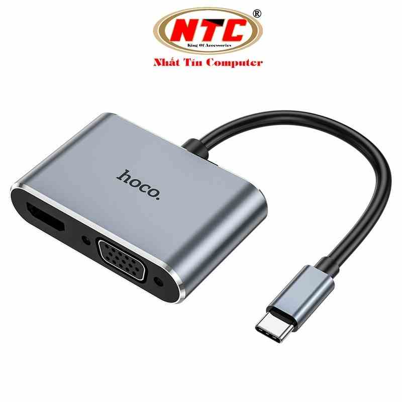 Bộ chuyển đổi Hoco HB29 Easy-lead Type-C sang HDMI + VGA, Hỗ trợ 4K 30Hz / 1080P (Xám) - Hãng phân phối