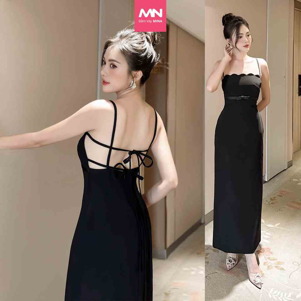 Đầm hở lưng 2 dây thương hiệu Đầm Váy Mina ôm body dáng dài chất liệu Cotton - MN222