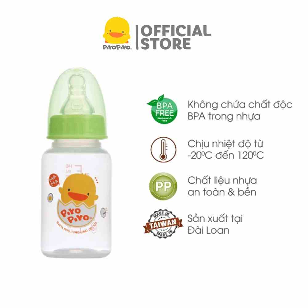 Bình sữa cổ tiêu chuẩn Piyo Piyo 150ml thân bình thẳng có thước đo, nhựa PP không chứa BPA