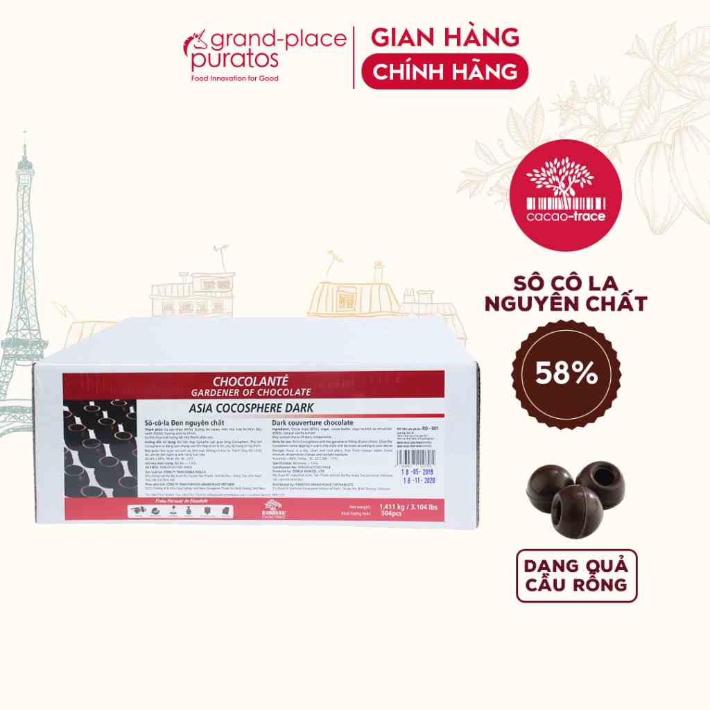 Socola Nguyên Chất Trái Banh Cocosphere Đen 58% Puratos Grand-Place VN-1.411kg-4116236