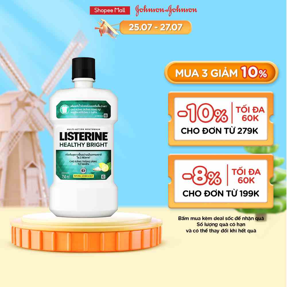 Nước súc miệng giúp răng trắng sáng tự nhiên Listerine Healthy Bright - Dung tích 250ml - 750ml