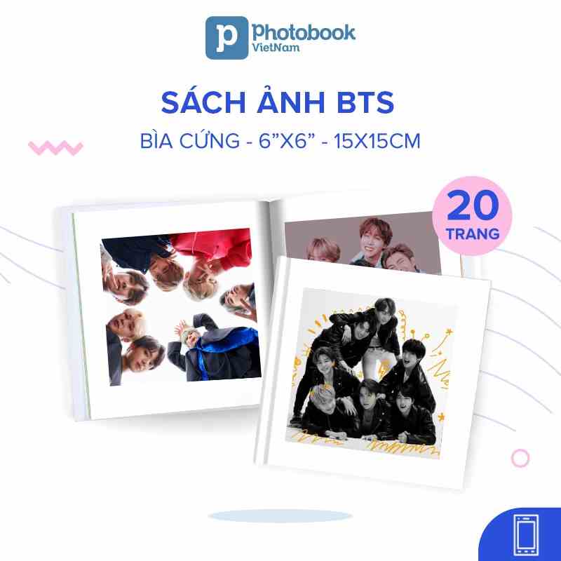 [Toàn Quốc][E-voucher] In sách ảnh BTS bìa cứng 20 trang 6” x 6” (15 x 15cm) - Thiết kế trên app Photobook