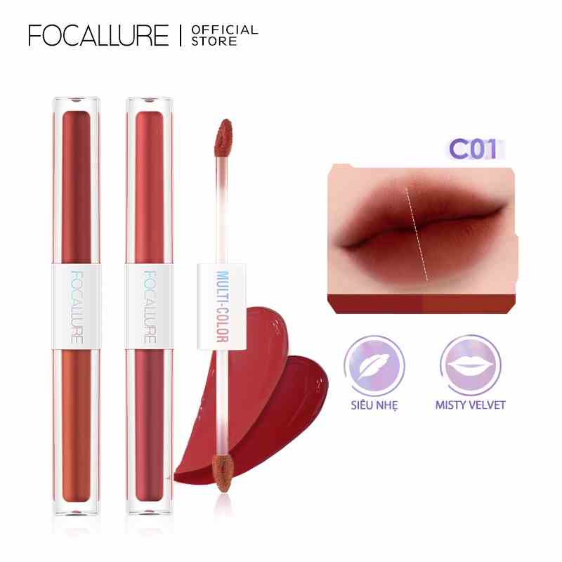 Son môi Focallure dạng lỏng 2 trong 1 siêu nhẹ chống nứt nẻ 2.4g