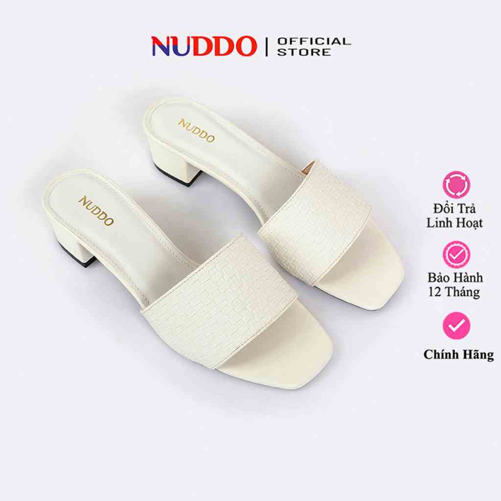 Dép cao gót kiểu nữ 3 phân đế vuông thời trang dáng sandal đế thấp quai ngang cao cấp NUDDO _ ND310