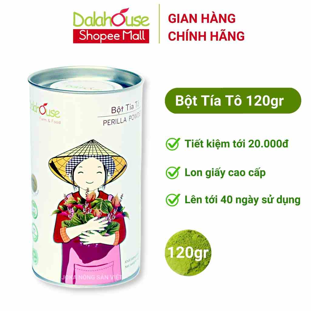 Bột tía tô nguyên chất sấy lạnh Dalahouse 120g pha uống, đắp mặt, giúp giảm mụn, sáng da