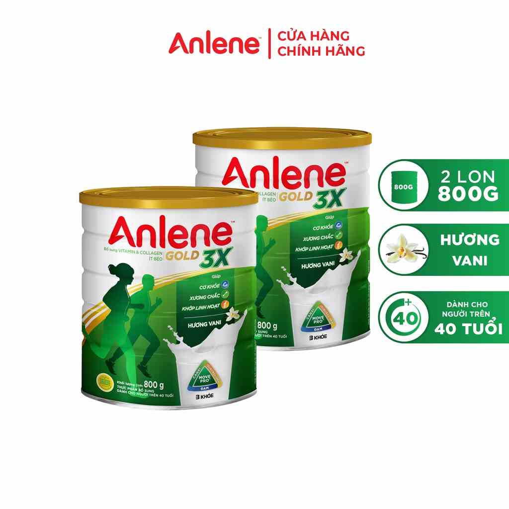 Combo 2 lon Sữa Bột Anlene Gold Movepro Hương Vanilla 800g/hộp (trên 40 tuổi)