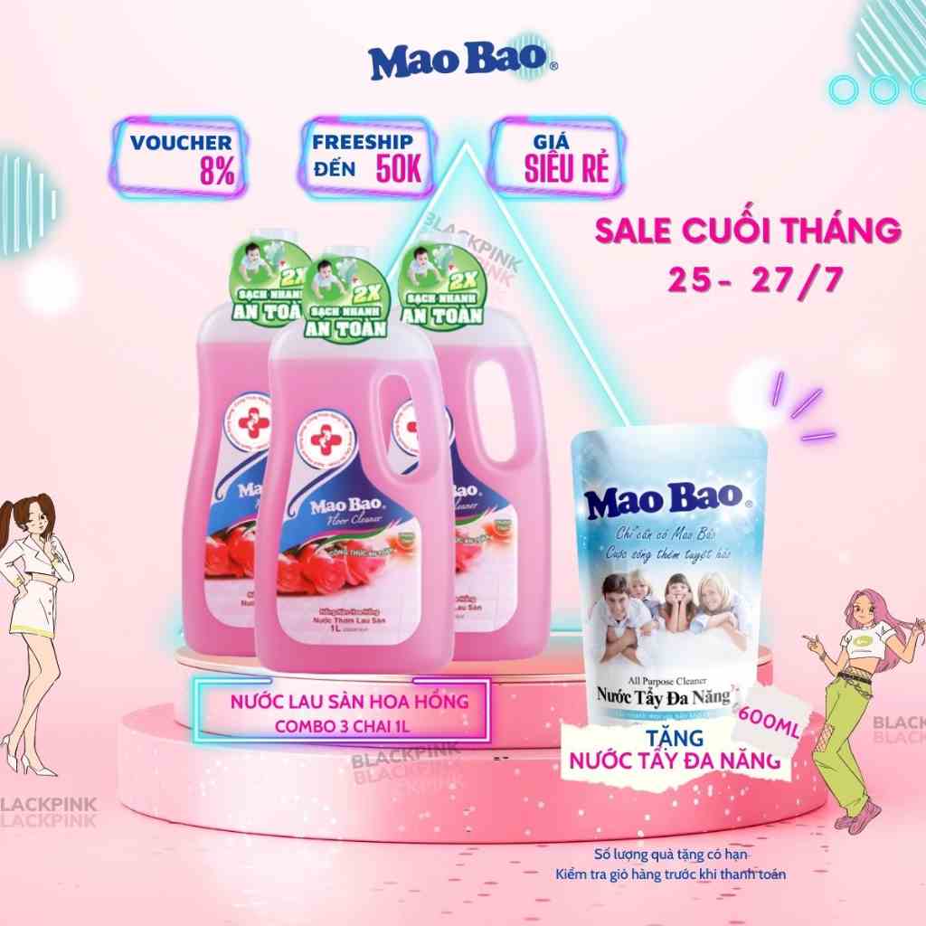 Combo 3 chai Nước lau sàn Mao Bao Hương Hoa Hồng 1L/chai