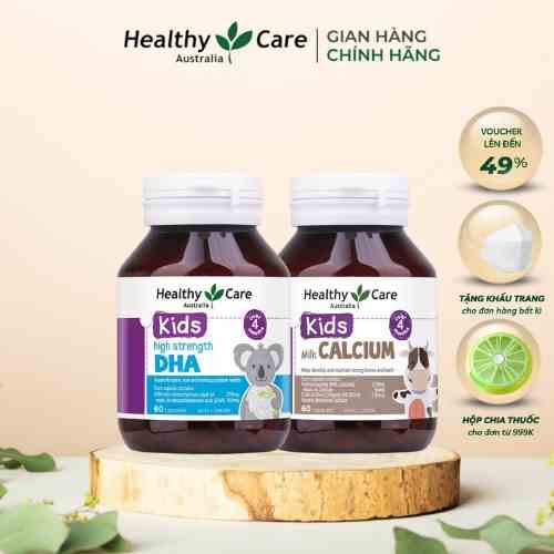 Healthy Care DHA (60 viên) và Milk Canxi (60 viên) - Combo phát triển chiều cao, trí thông minh cho bé