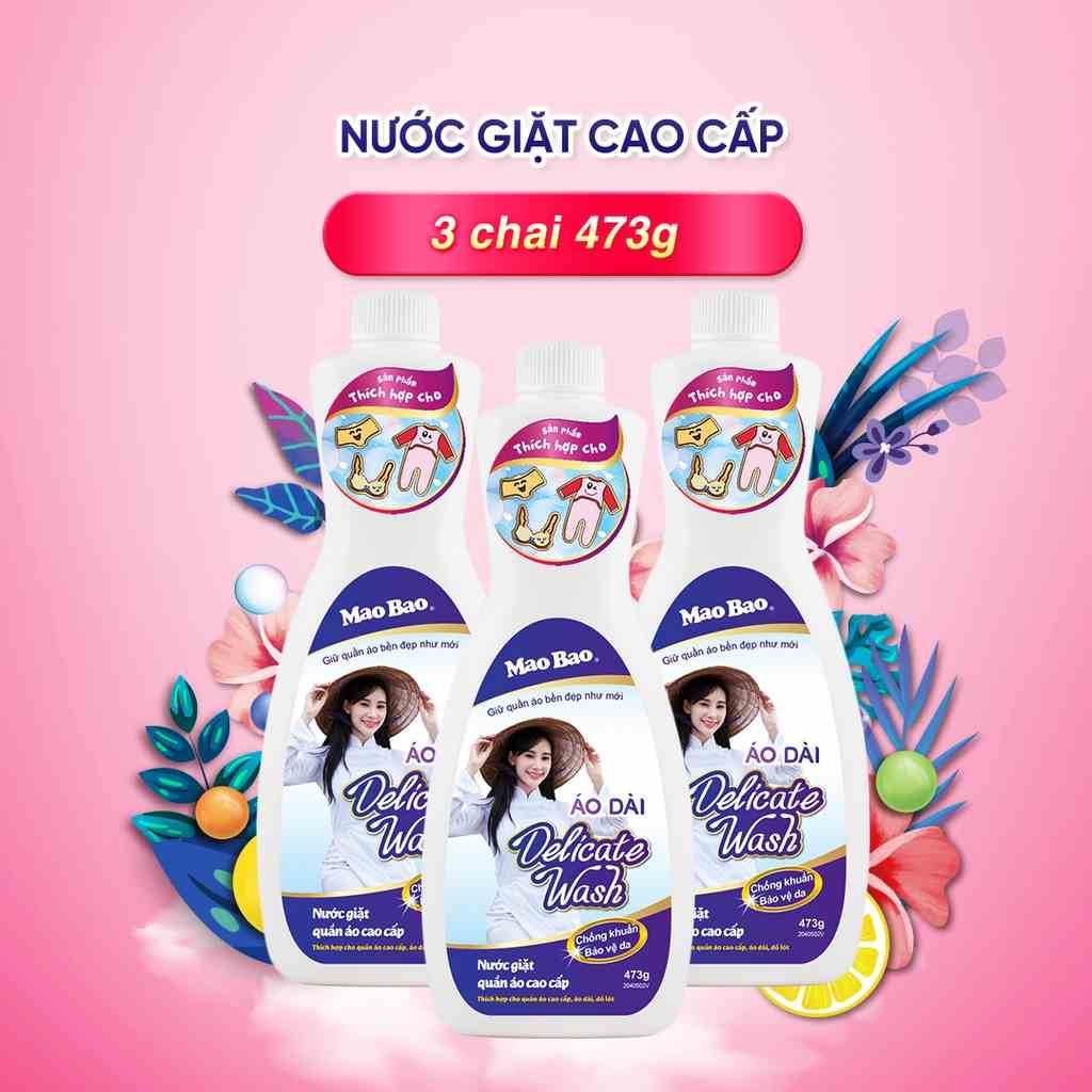 Combo 3 chai Nước giặt cao cấp Mao Bao 473g/chai giặt đồ lót, quần áo trẻ em, áo dài, bảo vệ da tay, khử mùi, mềm vải