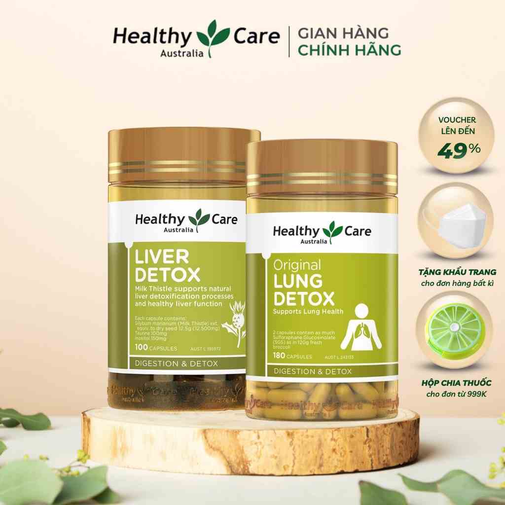 Combo Viên Uống Giải Độc Phổi Healthy Care Original Lung Detox 180 Viên Và Thải Độc Gan Healthy Care Liver Detox