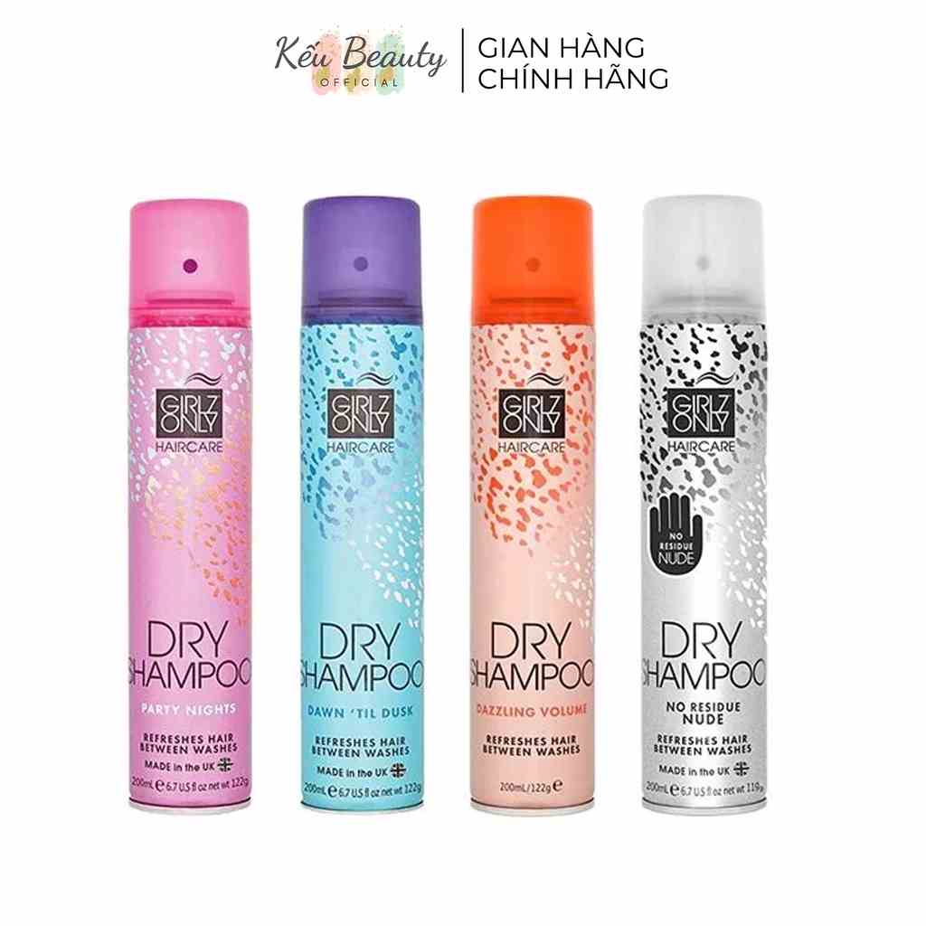 Dầu gội khô Girlz Only 4 hương thơm quyến rũ Party Nights / Dawn Til Dusk / Dazzling Volume / No Residue Nude 200ml