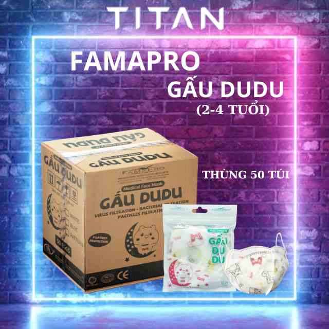 [FAMAPRO Gấu DuDu - Bé từ 2-4 tuổi] Thùng 50 Túi Khẩu trang kháng khuẩn cao cấp 3 lớp (10 cái/Túi )