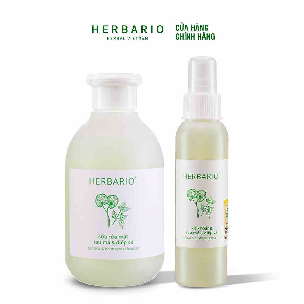 Combo Sữa rửa mặt rau má và diếp cá herbario 200ml + xịt khoáng rau má và diếp cá herbario 100ml