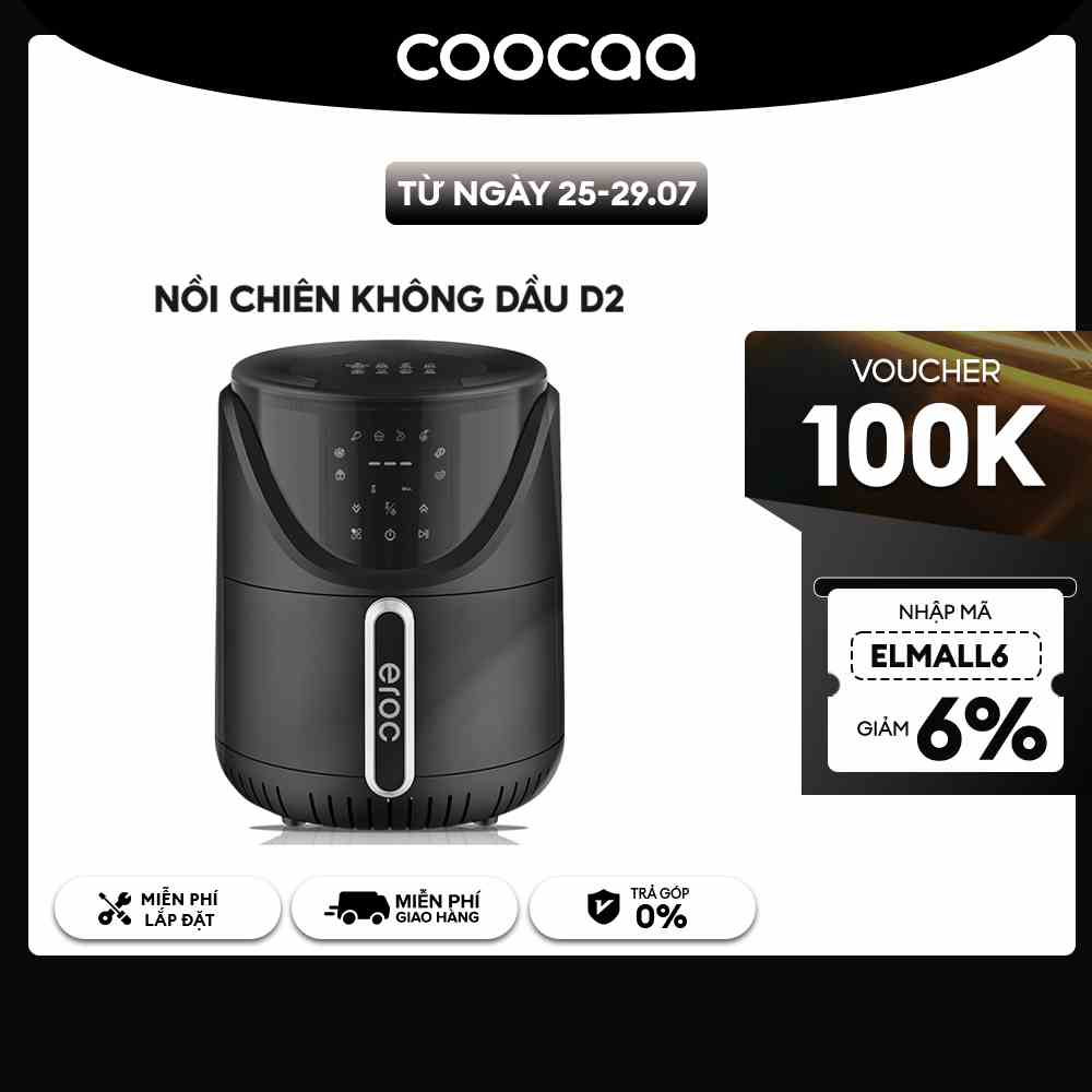 Nồi Chiên Không Dầu Eroc V-D2 Chống Dính 5.5L Bảo Hành 1 Năm