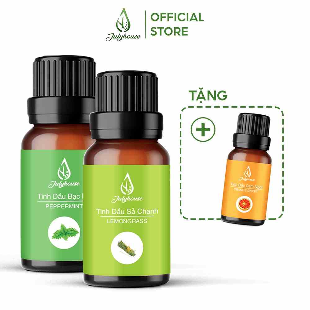 Bộ 2 tinh dầu sả chanh và bạc hà JULYHOUSE 10ml/chai (tặng kèm tinh dầu cam ngọt)