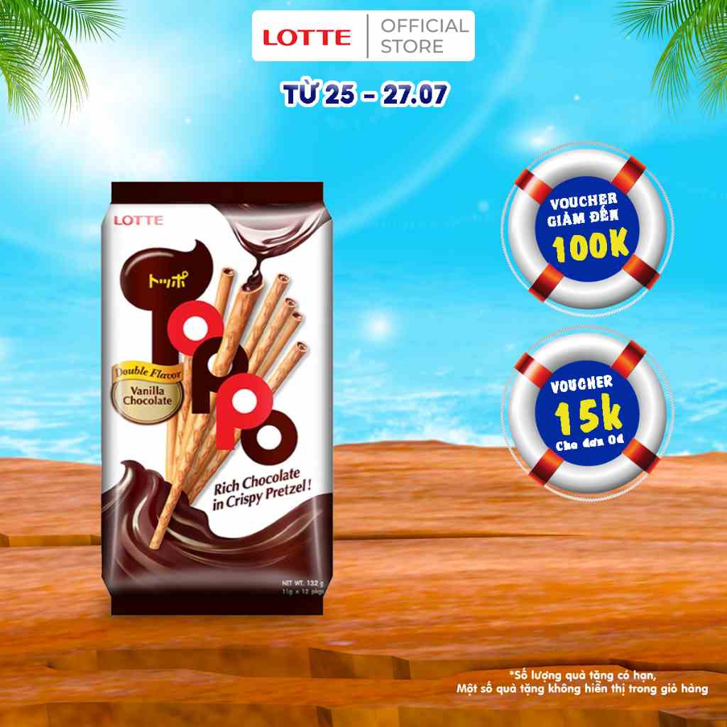 [Mã BMLTB35 giảm đến 35K đơn 99K] Bánh que Toppo nhân sô cô la hương Vani 132 g (gói)