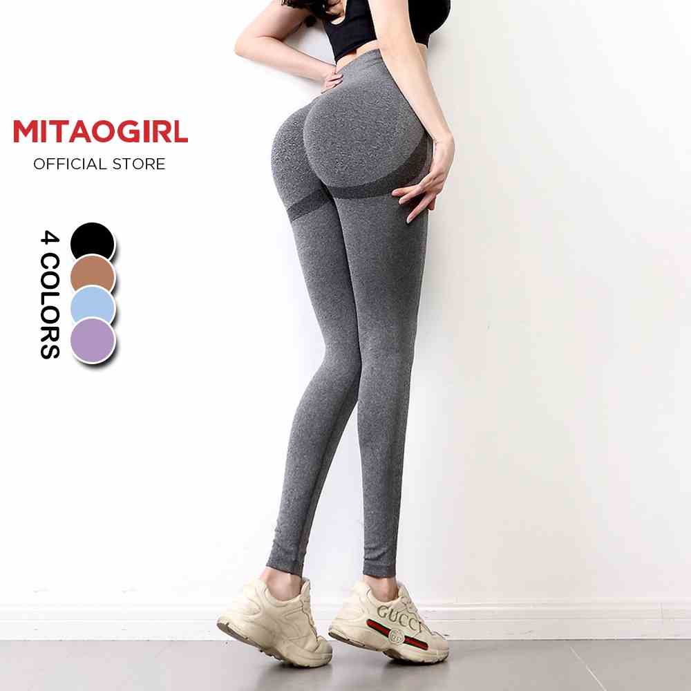 Quần tập gym yoga nữ MITAOGIRL có chun mông dáng legging dài chất vải dệt kim co giãn cạp cao nâng mông