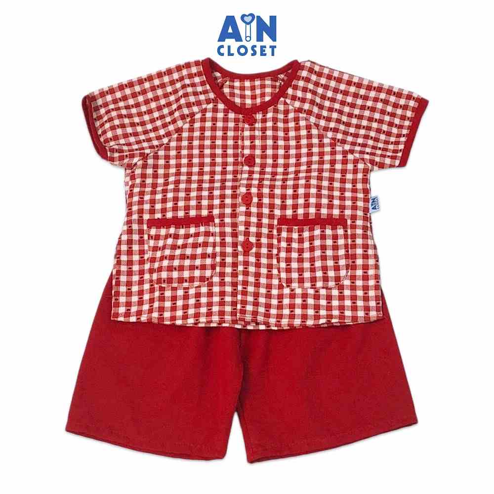 [Mã BMLT30 giảm đến 30K đơn 299K] Bộ quần áo bà ba lửng unisex họa tiết Caro viền đỏ cotton - AICDBTBOGZC7 - AIN Closet