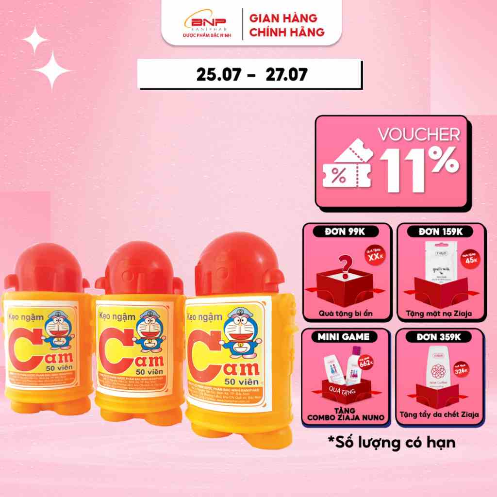 Kẹo Cam Doraemon Cho Bé BANIPHAR Bổ Sung Vitamin C, Tăng Cường Đề Kháng Hộp 50 Viên