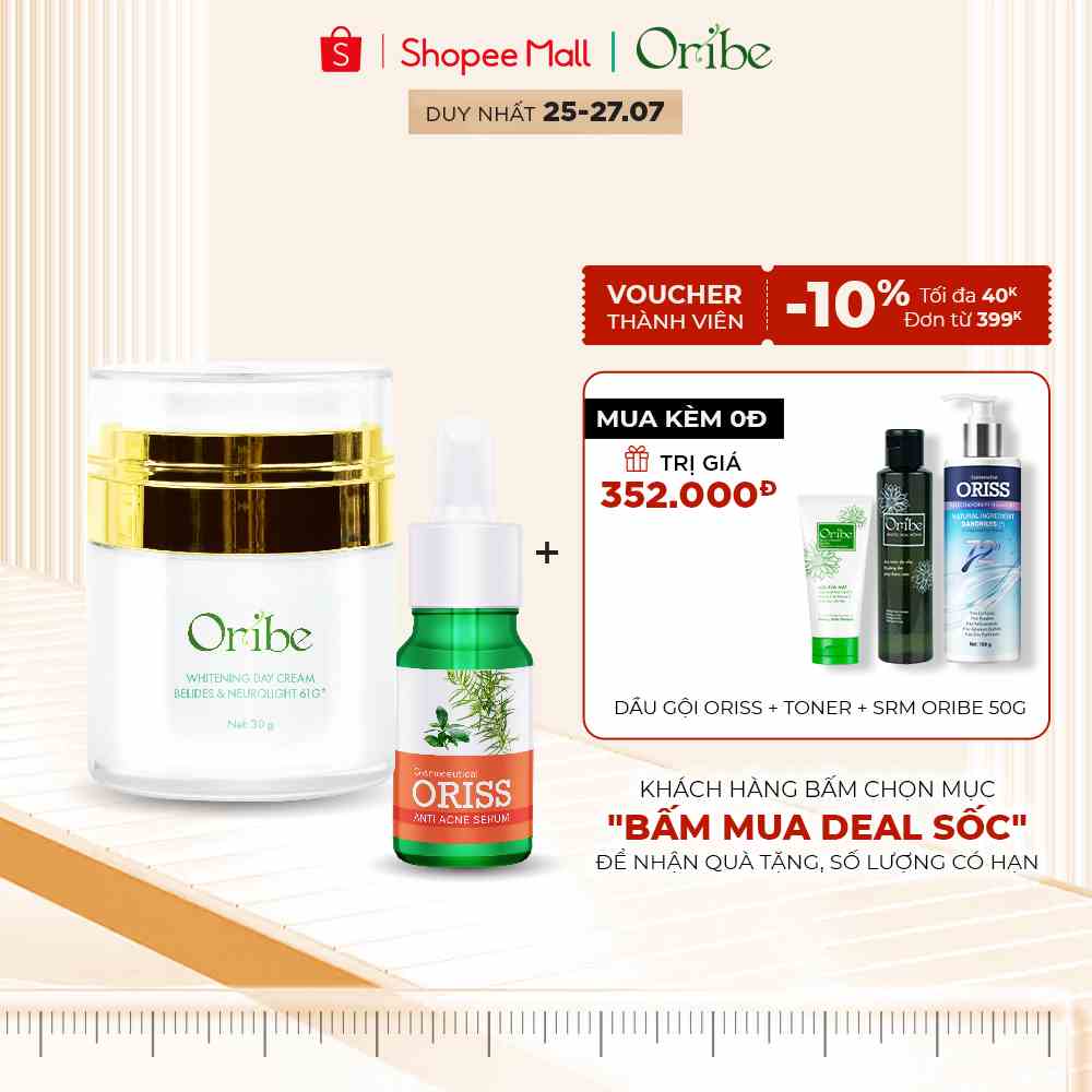 Combo Kem Dưỡng Ẩm Oribe Chống Nắng Và Serum Dưỡng Trắng Da Ban Ngày Phục Hồi Da Thu Nhỏ Lỗ Chân Lông