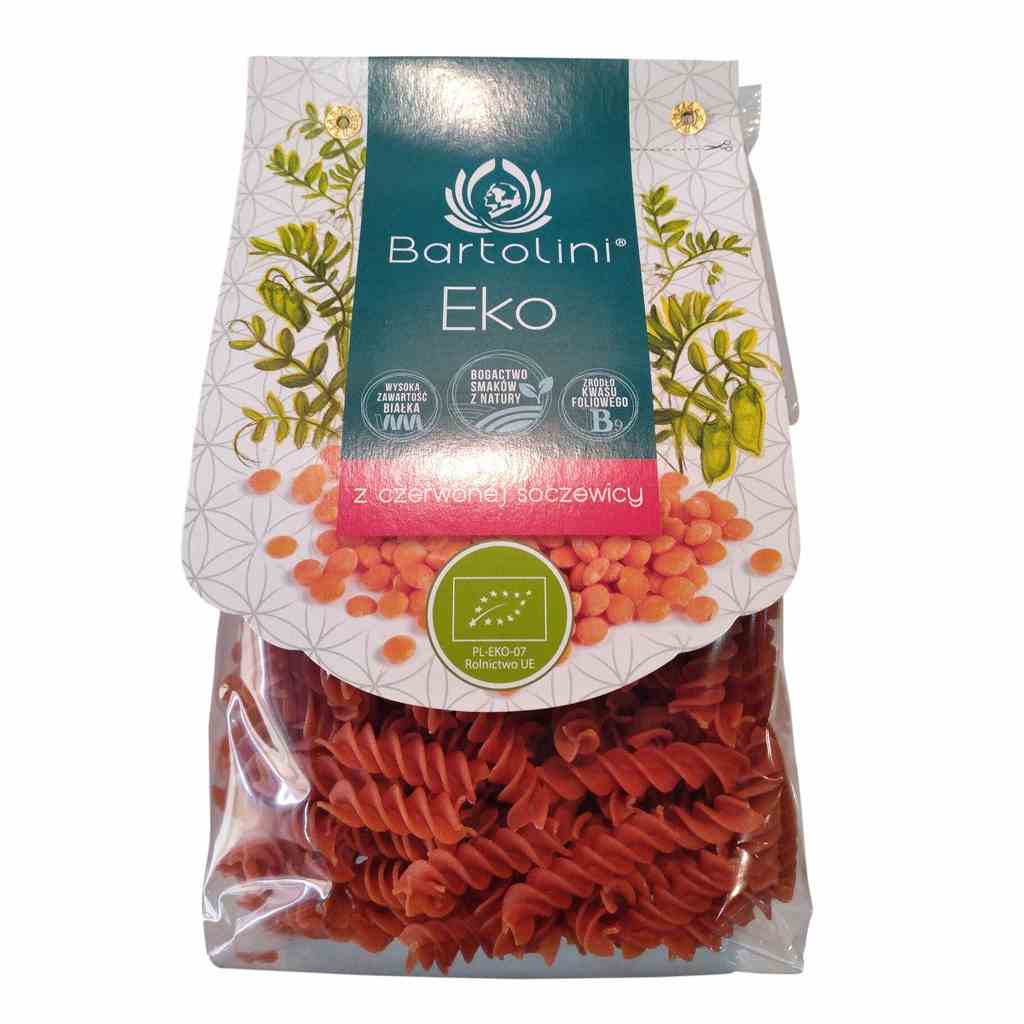 Mì nui xoắn hữu cơ đậu lăng đỏ cam Bartolini 250g