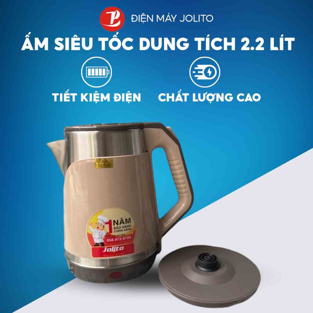 [Mã BMLTA35 giảm đến 35K đơn 99K] Ấm siêu tốc JOLITO chính hãng hai màu sữa/ đen 2 lớp, sôi nhanh - Hàng chính hãng