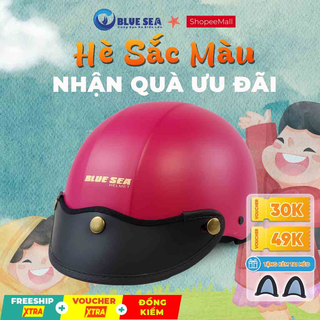 Mũ bảo hiểm Thời trang 1/2 Nửa đầu BLUE SEA - A104 - Màu Hồng Đậm - FREESIZE - Chính hãng