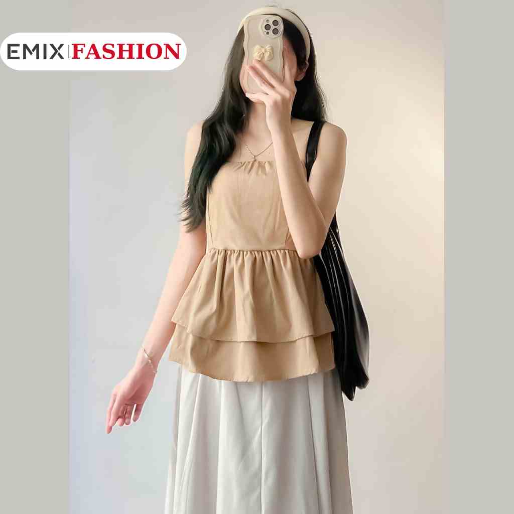 [Mã BMLTB35 giảm đến 35K đơn 99K] Áo quây trơn peplum chun lưng EMIX, cúp ngực, form ôm, co giãn tốt, chất thô boil 3372