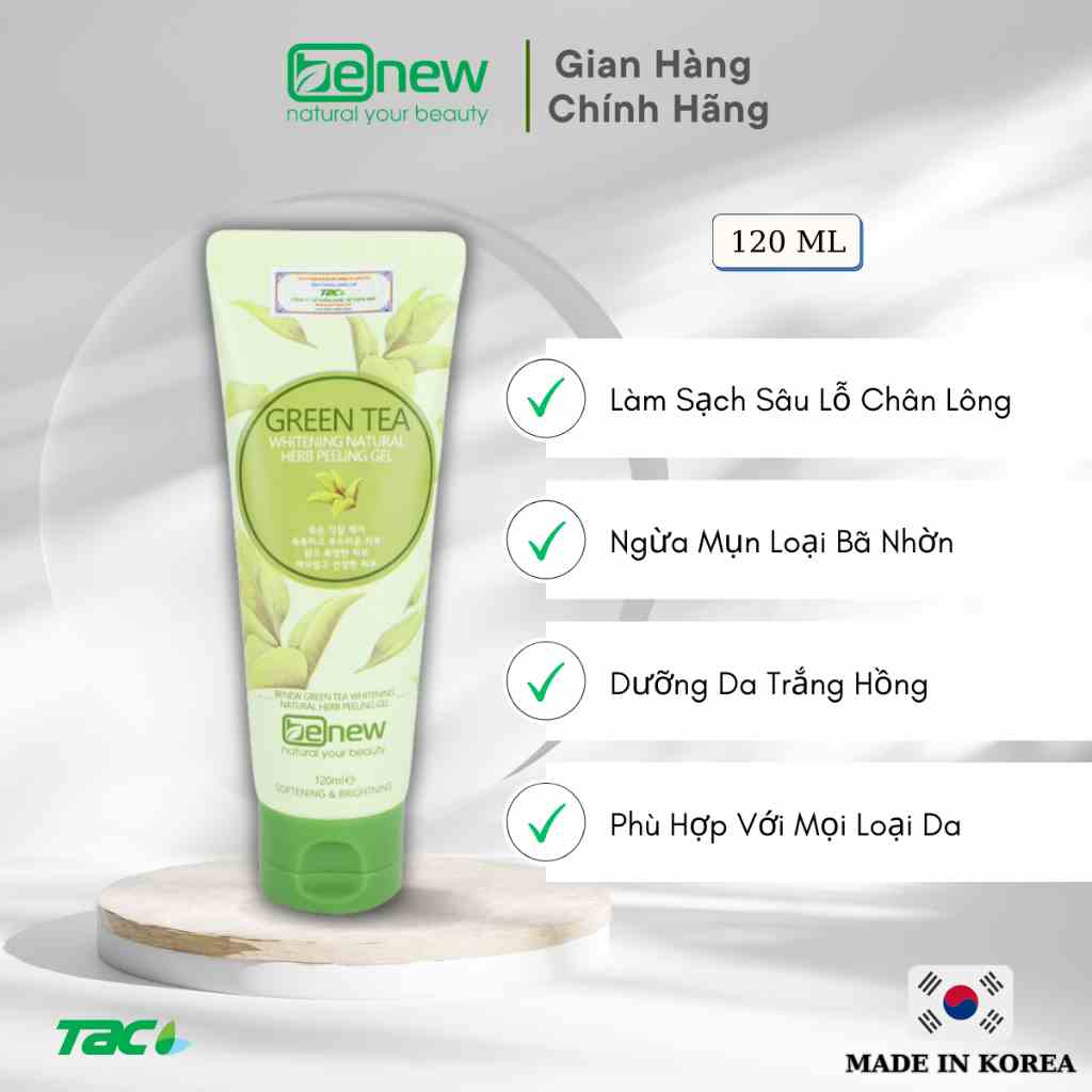 Tẩy tế bào chết Trà Xanh Benew Green Tea Whitening Natural Herb Peeling Gel 120ml THIÊN ANH BEAUTY