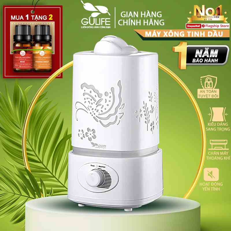 Máy Xông Tinh Dầu Hồ Điệp Vuông 1500ml GULIFE-MKTHD99, Kèm Quà Tặng, Cân Bằng Độ Ẩm & Làm Thơm Phòng  – BH 12 Tháng