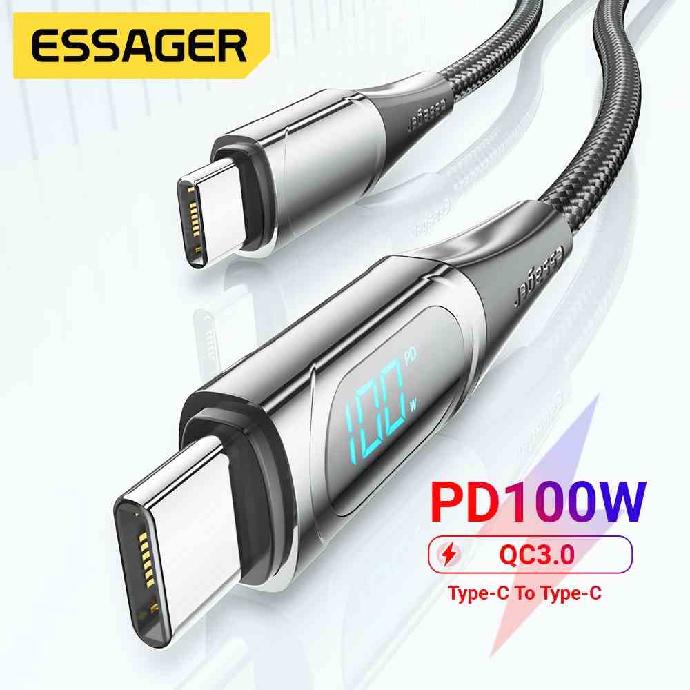 Cáp sạc nhanh ESSAGER Type C sang Type C có màn hình kỹ thuật số 100W/ 5A cho thiết bị Xiaomi Samsung