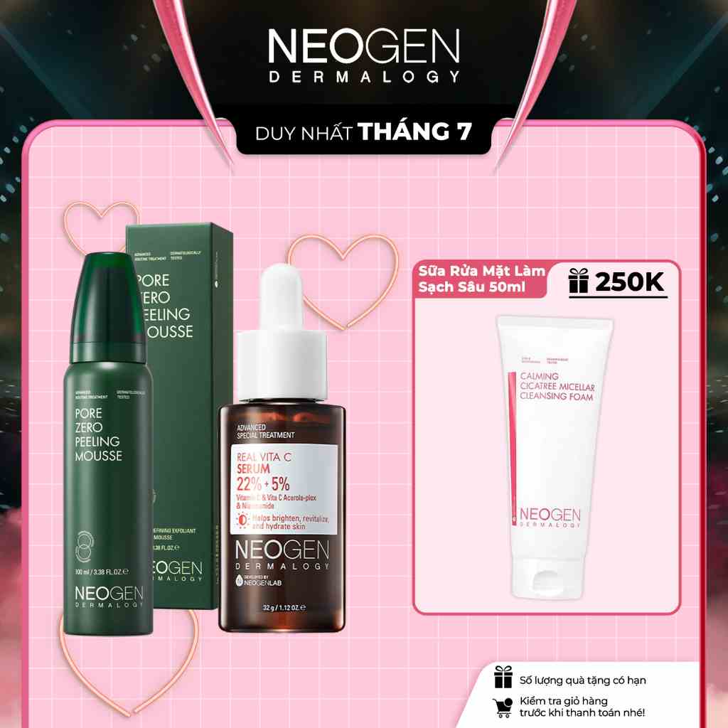 Bộ Sản Phẩm Làm Sạch Sâu, Dưỡng Trắng, Se Khít Lỗ Chân Lông Tẩy Da Chết Dạng Bọt & Serum Vitamin C 22% Neogen Dermalogy