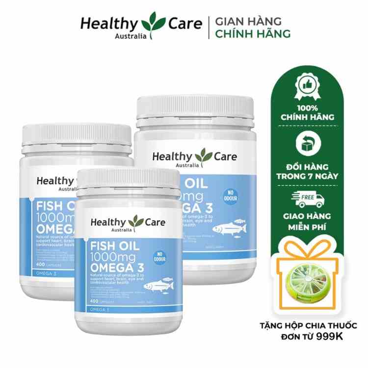 Combo 3 hộp Viên uống dầu cá Omega 3 Healthy Care Fish Oil 400 viên