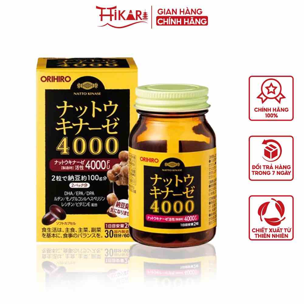 Viên uống chống đột quỵ tai biến Natto Kinase 4000FU Orihiro (60 viên) Nhật Bản