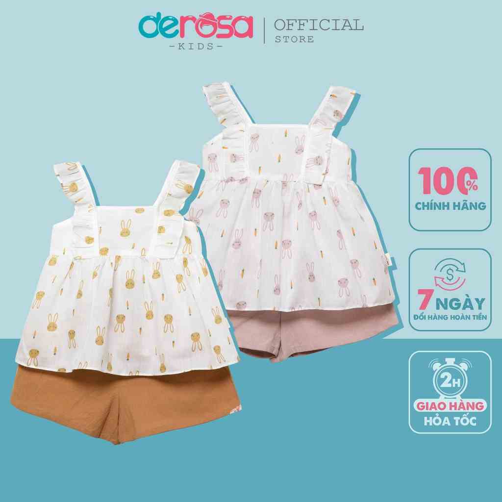 Bộ quần áo cho bé DEROSA KIDS thiết kế vai bèo cho bé gái 9 - 36 tháng ASBB520B