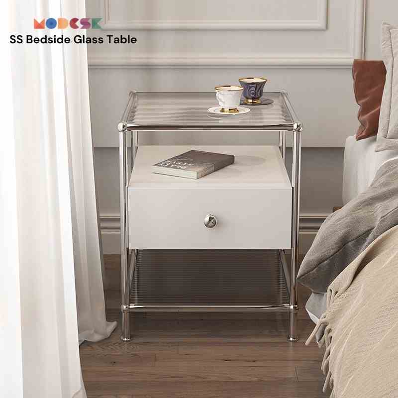 Kệ đầu giường, sofa Modesk SS Bedside Glass Table có hộc tủ [phòng khách - phòng ngủ]