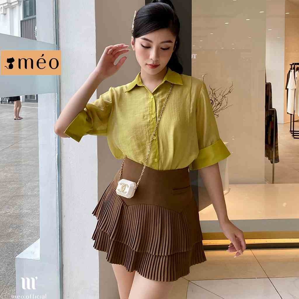 Áo sơ mi công sở nữ Méo shop phong cách Hàn Quốc tay lỡ form rộng Poplin