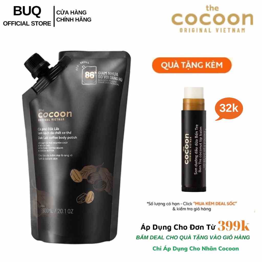 Big size Tẩy Da Chết Body COCOON làm sach da chết cơ thể túi lớn 600ml